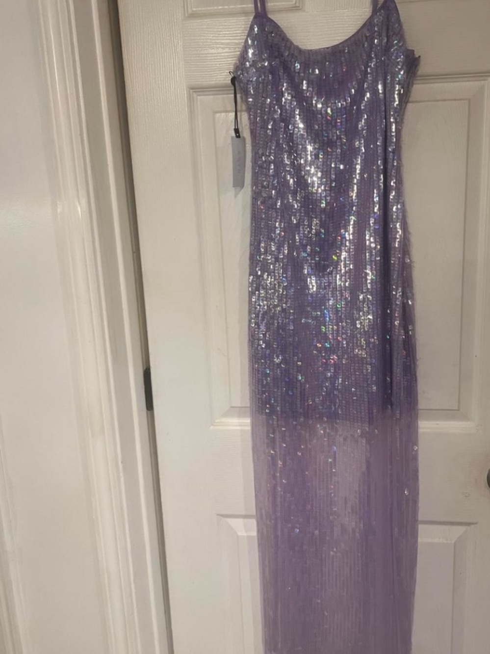 Astr Lilac Sequin Evening Dress with Sheer Overlay